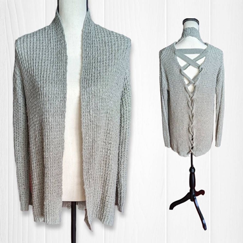 Knox Rose Womens Cardigan Jacket Knitted Open Front Olive Green Gray Medium